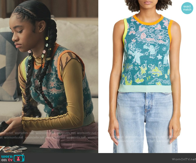 Yanyan Laza Jacquard Sweater Vest worn by Ashley Banks (Akira Akbar) on Bel-Air