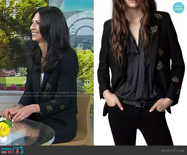 Zadig & Voltaire Venus Strass Flowers Blazer worn by Dr. Natalie Azar on Today