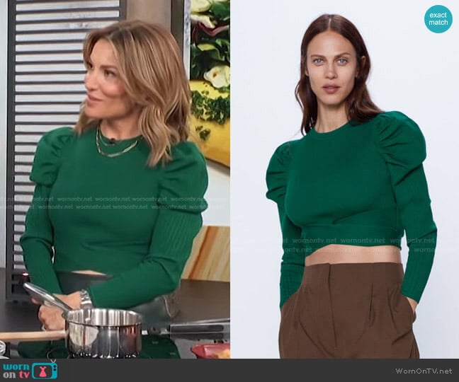 Zara Cropped Ribbed Sweater worn by Kit Hoover on Access Hollywood