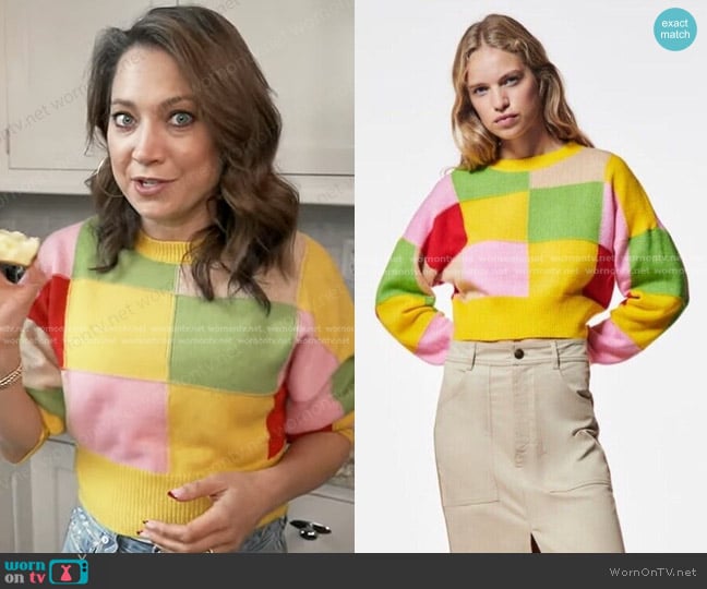 Zara Patchwork Sweater worn by Ginger Zee on Good Morning America
