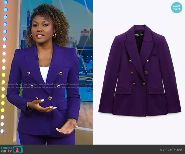 Zara Tailored Double Breasted Blazer worn by Janai Norman on Good Morning America
