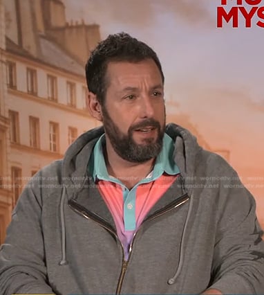 Adam Sandler’s multicolor polo shirt on Access Hollywood