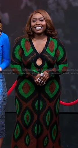 Ade Samuel’s green knitted cutout dress on Good Morning America