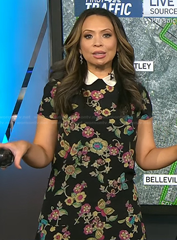 Adelle’s black floral collared dress on Today