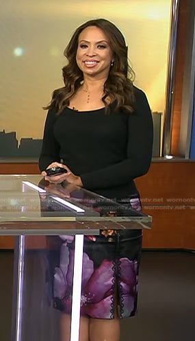 Adelle’s black floral skirt on Today