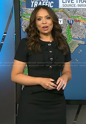 Adelle’s black ruffle front dress on Today