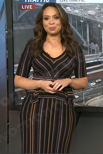 Adelle’s black striped peplum dress on Today