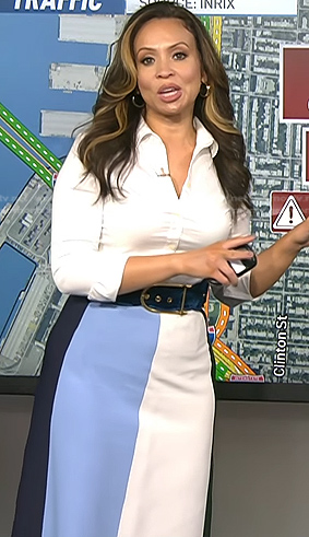 Adelle’s blue and white colorblock skirt on Today