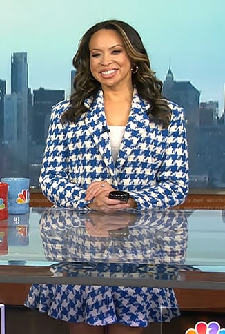 Adelle’s blue houndstooth blazer and skirt on Today