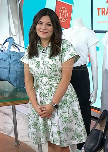 Adrianna’s white and green floral belted dress on Today