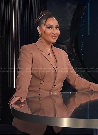 Adrienne’s camel lace-up blazer on E! News