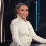 Adrienne’s white textured ruffle trim dress on E! News