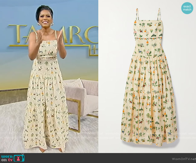Agua by Agua Bendita + NET SUSTAIN Lima tiered floral-print linen maxi dress worn by Tamron Hall on Tamron Hall Show