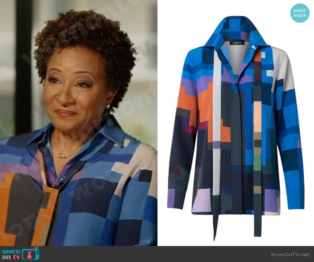 Akris x Reinhard Voigt Flowers Grid Print Silk Crepe Button-Up Shirt worn by Wanda Sykes on Good Morning America
