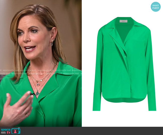 A.L.C. Kinsley Blouse in Agave worn by Natalie Morales on CBS Mornings