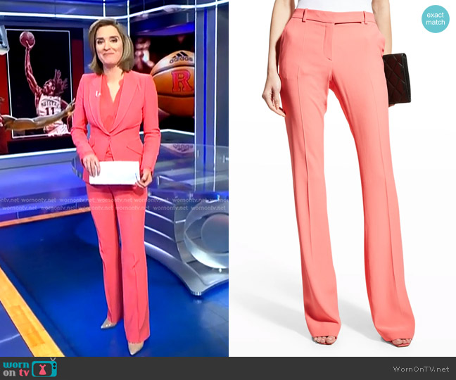 Alexander McQueen Classic Suiting Pants in Coral worn by Margaret Brennan on CBS Evening News