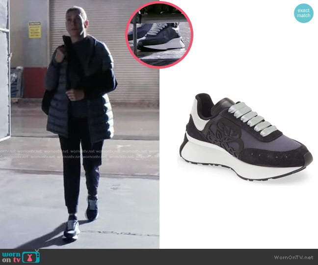 Alexander McQueen Seal Sprint Sneaker in Blac/Silver worn by  Addison (Kate Walsh) on Greys Anatomy