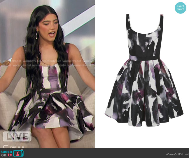 Alexander McQueen Watercolour Graffiti scoop-neck minidress worn by Charli D'Amelio on The Talk