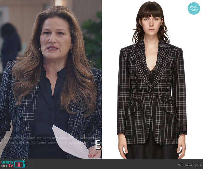 Alexander McQueen Black Wool Check Blazer worn by Katherine Hastings (Ana Gasteyer) on American Auto