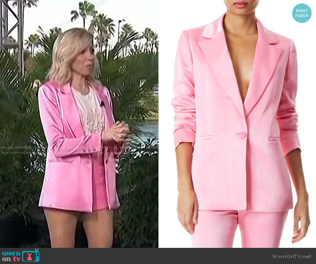 Alice + Olivia Denny Longline Satin Boyfriend Blazer worn by Debbie Gibson on Access Hollywood