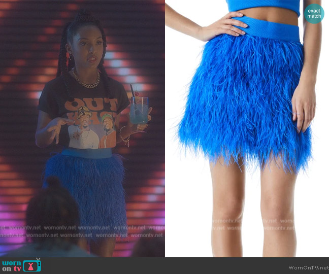 Alice + Olivia Cina Feather Skirt worn by Zoey Johnson (Yara Shahidi) on Grown-ish