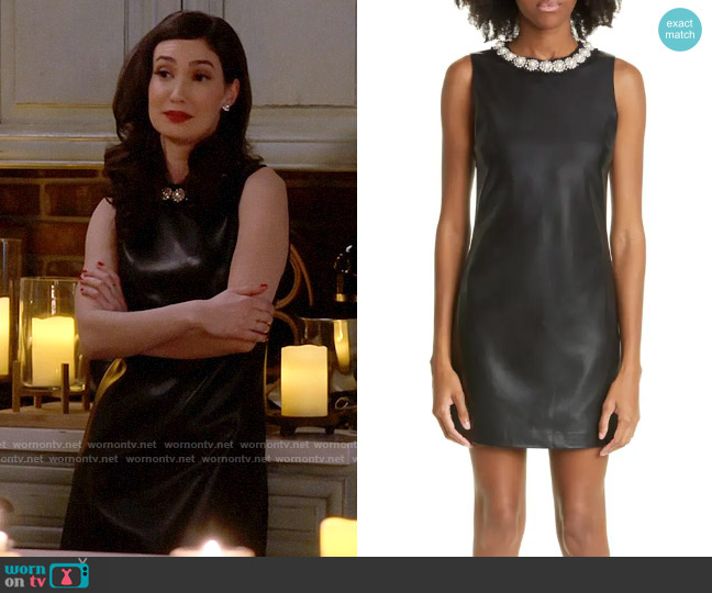 Alice + Olivia Coley Embellished Neckline Faux Leather Dress worn by Brigitte (Schuyler Helford) on Call Me Kat