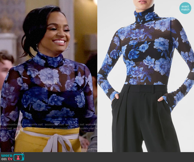 Alice + Olivia Delaina Top in Dream Floral Royalty worn by Randi (Kyla Pratt) on Call Me Kat