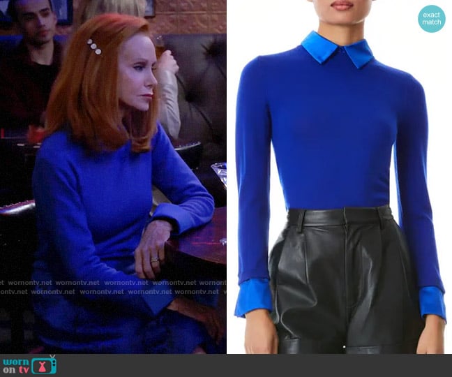 Alice + Olivia Porla Sweater in Royalty worn by Sheila (Swoosie Kurtz) on Call Me Kat