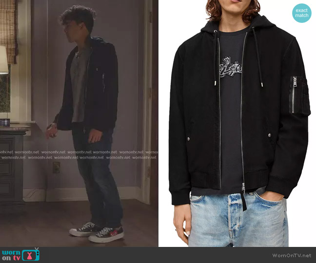 All Saints Izaka Nubuck Leather Bomber Jacket worn by Lucas Adams (Niko Terho) on Greys Anatomy
