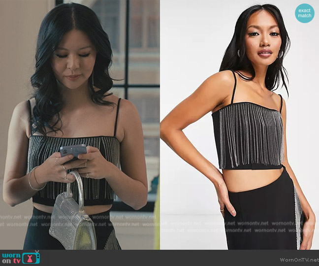 & Other Stories Rhinestone fringe top in black worn by (Aimee Li) on Bel-Air