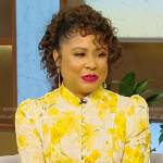 Angela Yee’s yellow floral print mini dress on Tamron Hall Show