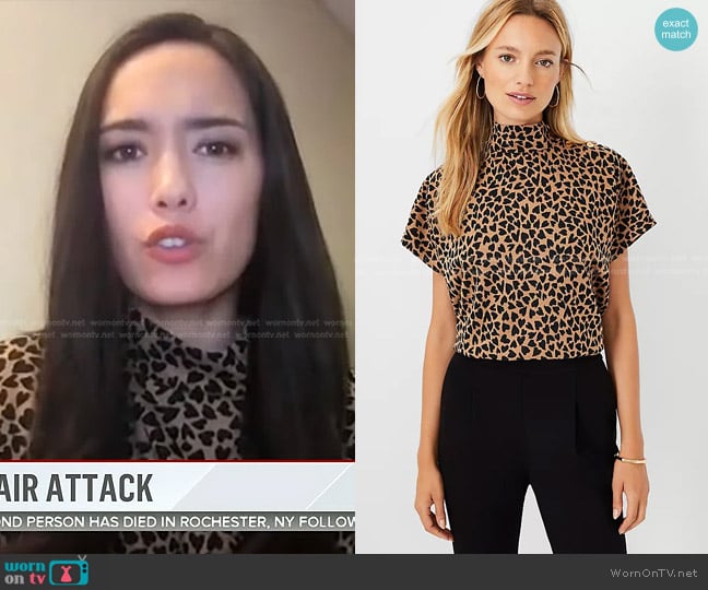 Ann Taylor Heart Shoulder Button Mock Neck Top worn by Emilie Ikeda on Today