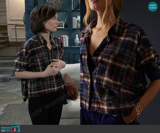 Pilcro Cropped Plaid Shirt worn by Elizabeth Webber (Rebecca Herbst) on General Hospital