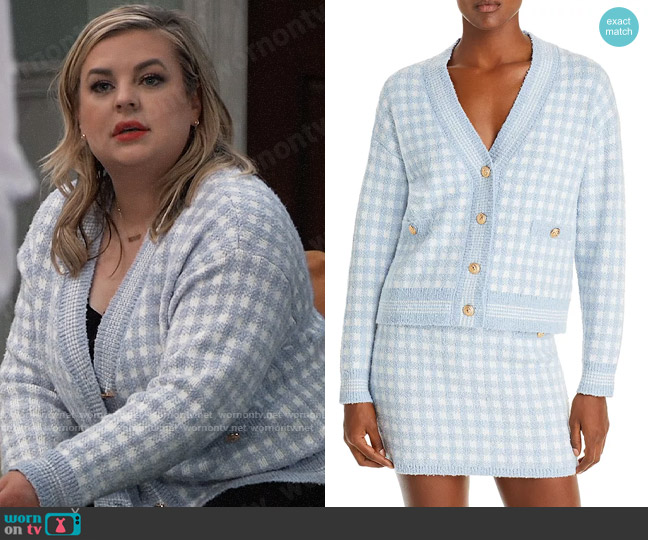 Aqua Checkered Cropped Cardigan in Blue worn by Maxie Jones (Kirsten Storms) on General Hospital