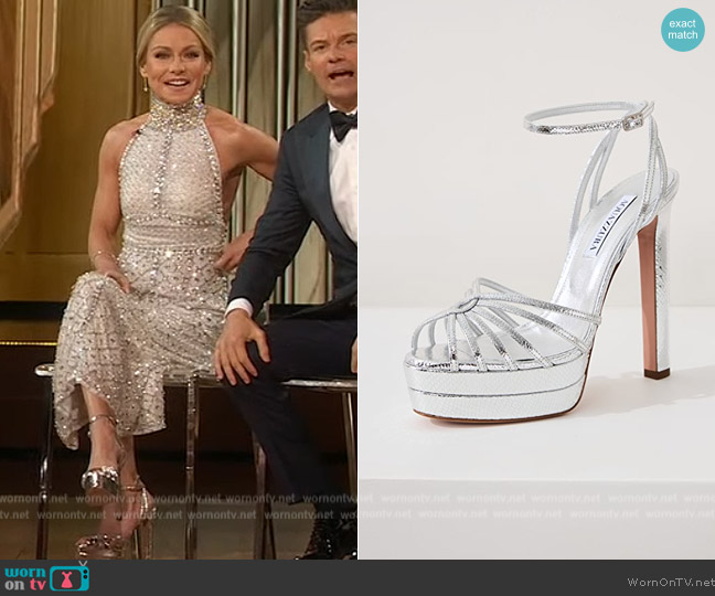 Aquazzura Flow Plateau Sandals 130mm worn by Kelly Ripa on Live with Kelly and Mark