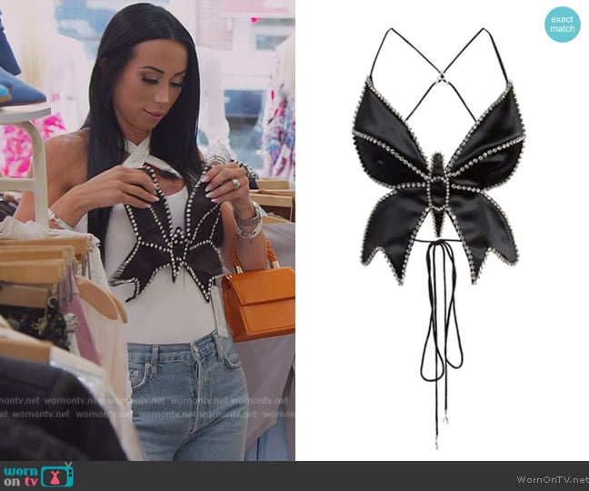 Area Crystal Butterfly Satin Crop Top worn by  on The Real Housewives of New Jersey