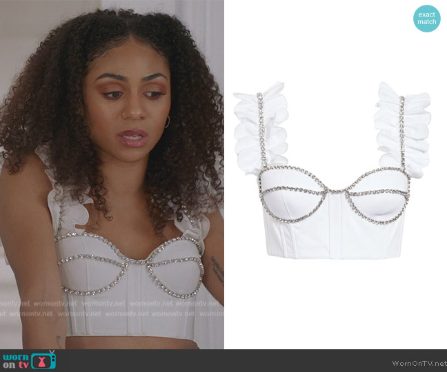 Area Crystal Embellished Ruffle Bustier Top worn by Patience (Chelsea Tavares) on All American