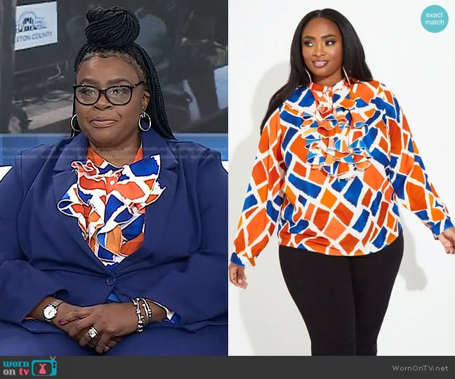 Ashley Stewart Printed Ruffled Blouse worn by Gwen Generette on Today
