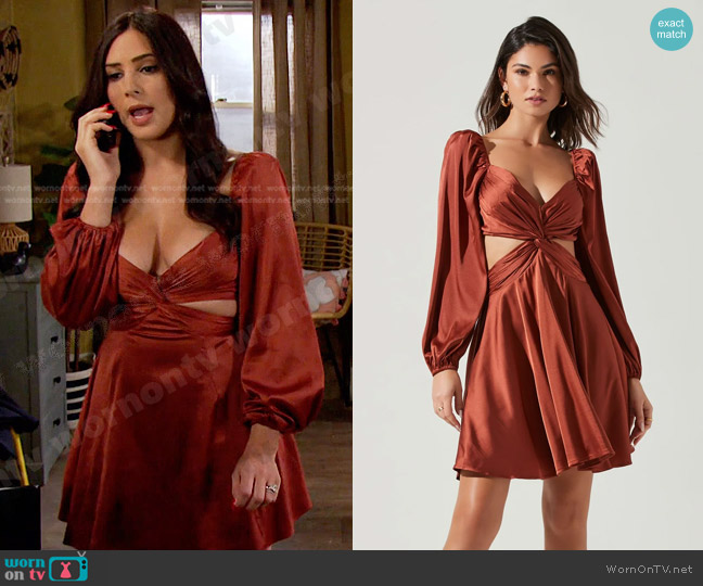 ASTR The Label Anamaria Dress in Rust worn by Gabi Hernandez (Camila Banus) on Days of our Lives