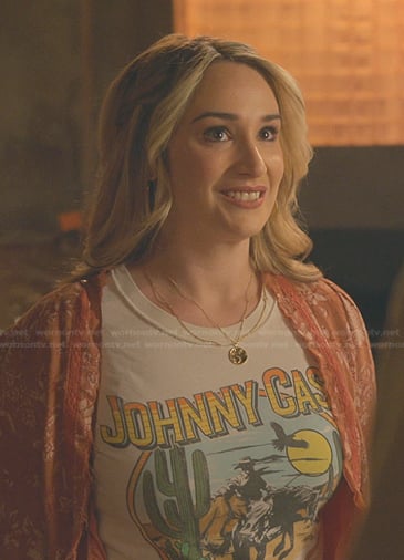 Davia’s Johnny Cash print tee on Good Trouble