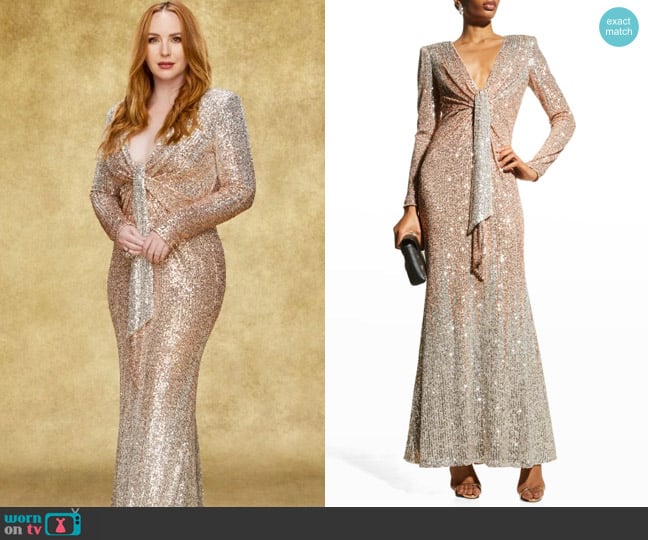 Badgley Mischka Collection Ombre Sequin Deep V-Neck Gown worn by Mariah Copeland (Camryn Grimes) on The Young and the Restless
