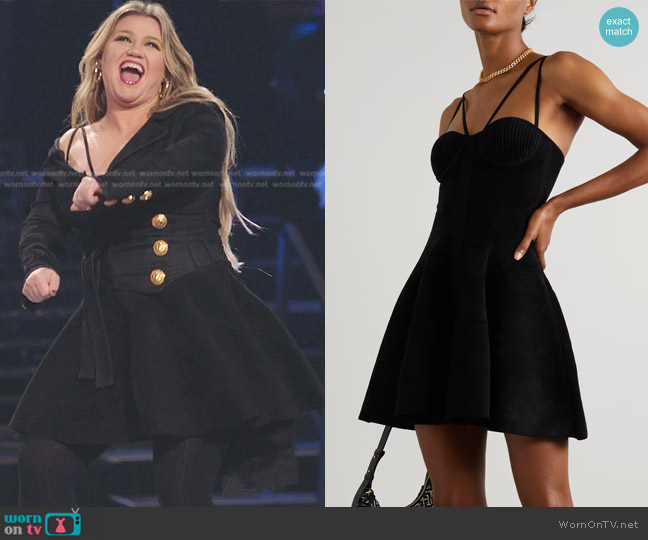 Balmain Ribbed Velour Mini Dress worn by Kelly Clarkson on The Voice