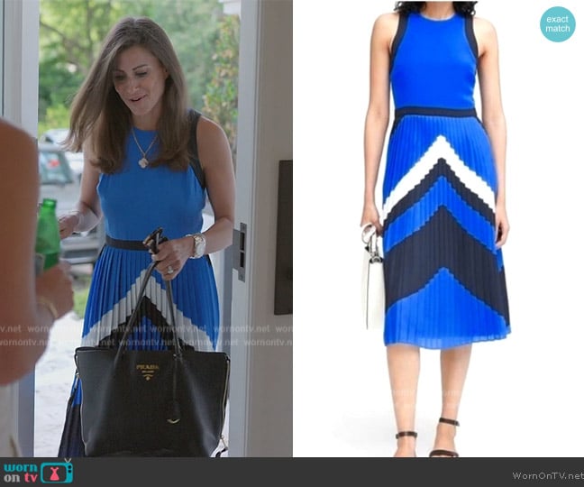 Banana Republic Color block chevron Pleated midi dress worn by (Lisa) on The Real Housewives of Miami