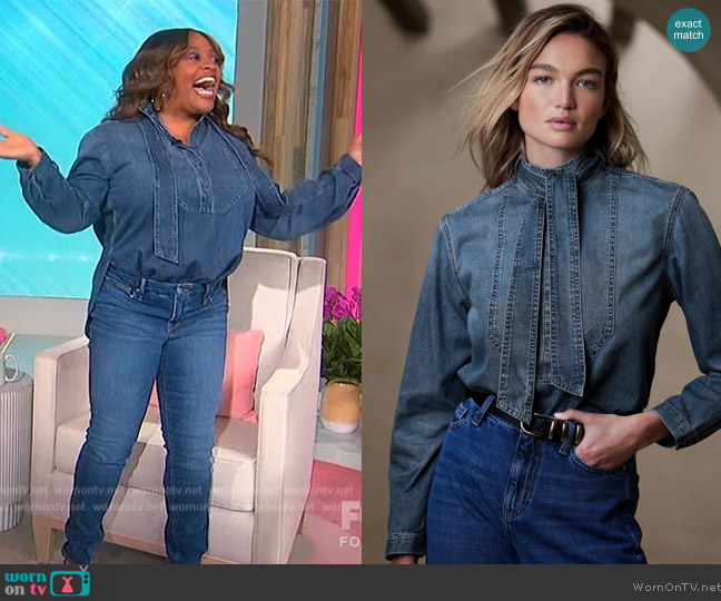 Banana Republic Una Denim Tie-Neck Blouse worn by Sherri Shepherd on Sherri