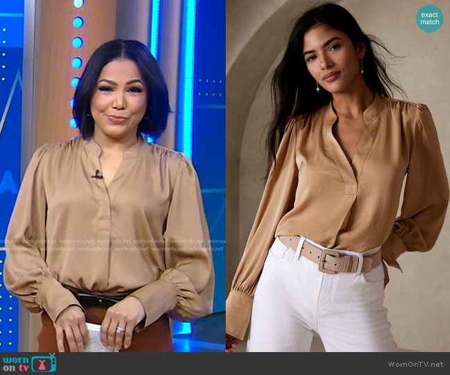 Banana Republic Volume-Sleeve Blouse worn by Stephanie Ramos on Good Morning America