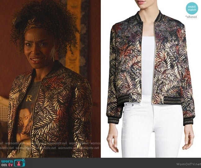 Ba&sh Santiago Metallic Jacquard Bomber Jacket worn by Sasha Snow (Margaret Odette) on Sex/Life