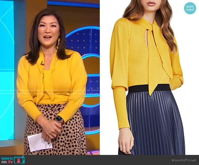 Bcbgmaxazria Tie-Neck Sweater worn by Juju Chang on Good Morning America