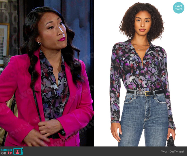 Bella Dahl Full Button Down Hipster Shirt in Evening Floral worn by Melinda Trask (Tina Huang) on Days of our Lives