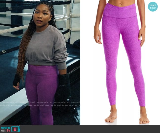 Beyond Yoga At Your Leisure Leggings in Vivid Plum Heather worn by Delilah (Laya DeLeon Hayes) on The Equalizer