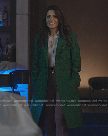 Billie’s green textured coat on Sex/Life